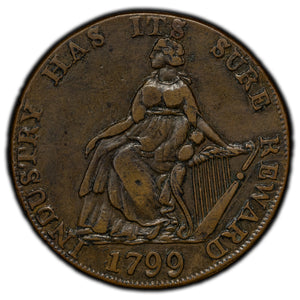 SOLD Ireland 1799 Dublin Canac Ryan 1/2 Half Penny Token D&H #188 Plain Edge