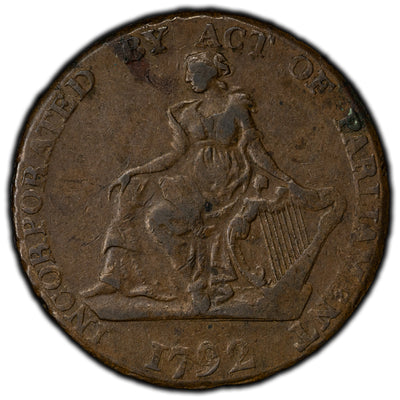 Ireland 1792 Dublin Camac Ryan 1/2 Half Penny Token D&H #174