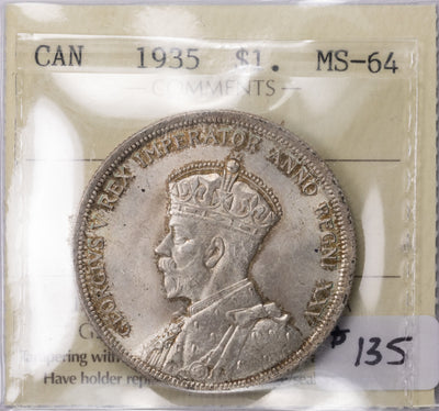 SOLD Canada 1935 $1 Silver Dollar Coin - ICCS MS-64