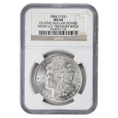 SOLD United States 1884-O $1 Morgan Dollar Silver Coin - NGC MS-64 Ex. Olathe Hoard