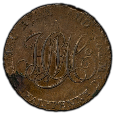 Ireland 1792 Dublin Camac Ryan 1/2 Half Penny Token D&H #174