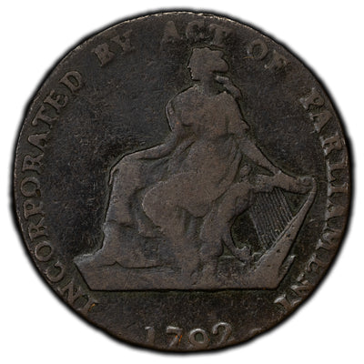 Ireland 1792 Dublin Camac Ryan 1/2 Half Penny Token D&H #165