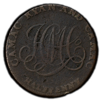 Ireland 1792 Dublin Camac Ryan 1/2 Half Penny Token D&H #165