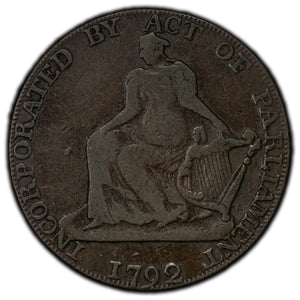 Ireland 1792 Dublin Camac Ryan 1/2 Half Penny Token D&H #147 Plain Edge