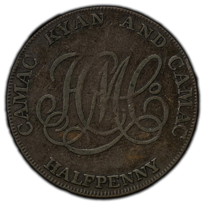 Ireland 1792 Dublin Camac Ryan 1/2 Half Penny Token D&H #147 Plain Edge