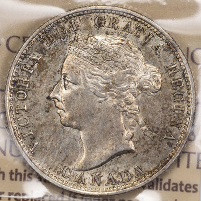 SOLD Canada 1886 6/3 Obv. 5 LBE 25 Cents Quarter Silver Coin - ICCS AU-55