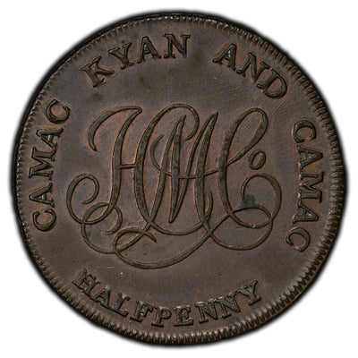 SOLD Ireland 1792 Dublin Camac Ryan 1/2 Half Penny Token D&H #95