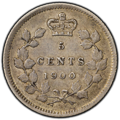 Canada 1900 Round 0's 5 Cents Silver Coin