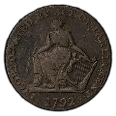 Ireland 1792 Dublin Camac Ryan 1/2 Half Penny Token D&H #91