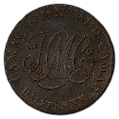 Ireland 1792 Dublin Camac Ryan 1/2 Half Penny Token D&H #91