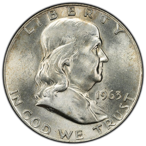 SOLD United States 1963-D 50 Cents Franklin Half Dollar Silver Coin - UNC+