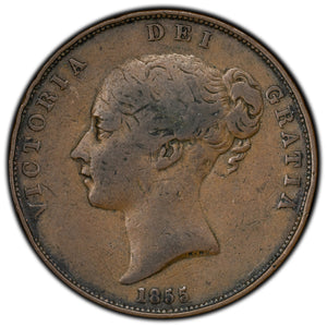 SOLD Great Britain 1855 Plain Trident 1 One Penny Coin KM #739