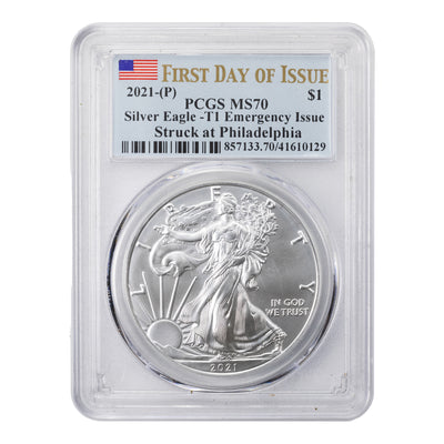 SOLD United States 2021-P 1oz .999 Fine Silver Eagle - PCGS MS-70 Emergency