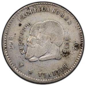 SOLD Bolivia 1865 1/2 Half Melgarejo Silver Coin KM #145.1