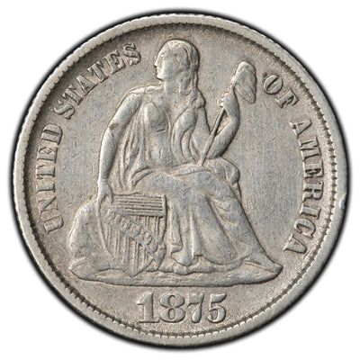 SOLD United States 1875-CC Mint Mark Bellow 10 Cents Seated Liberty Dime Silver Coin