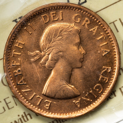SOLD Canada 1957 Hanging 7 1 Small Cent Coin - ICCS MS-65 Red