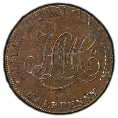 SOLD Ireland 1792 Dublin Camac Ryan 1/2 Half Penny Token D&H #42