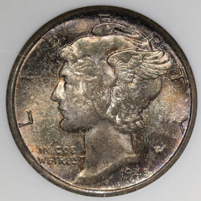 United States 1945-S 10 Cents Mercury Dime Silver Coin - NGC MS-67