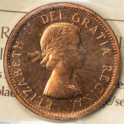 SOLD Canada 1958 1 Small Cent Coin - ICCS PL-66 Red Cameo