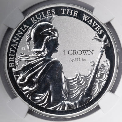 SOLD Falklands Islands 2017 1oz .999 Fine Silver Crown With Motto - NGC PF-69