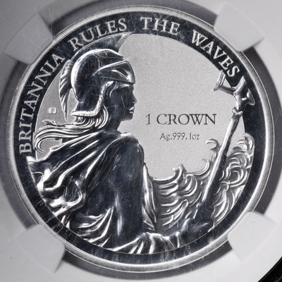 SOLD Falklands Islands 2017 1oz .999 Fine Silver Crown With Motto - NGC PF-69