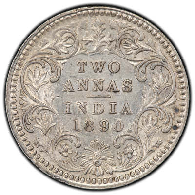 India 1890-C 2 Two Annas Silver Coin
