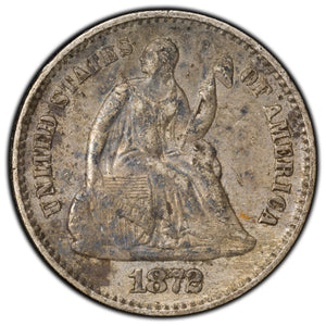 United States 1872 5 Cents Seated Liberty Half Dime Silver Coin