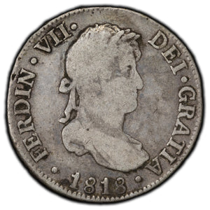 SOLD Bolivia 1818-PJ 2 Reales Silver Coin