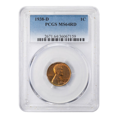 SOLD United States 1938-D 1 Cent Lincoln Penny - PCGS MS-64 RD