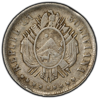 Bolivia 1878 20 Centavos Silver Coin