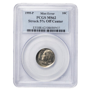 SOLD United States 1995-P 10 Cents Dime Coin - PCGS MS-62 5% Off Center Error
