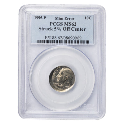 SOLD United States 1995-P 10 Cents Dime Coin - PCGS MS-62 5% Off Center Error