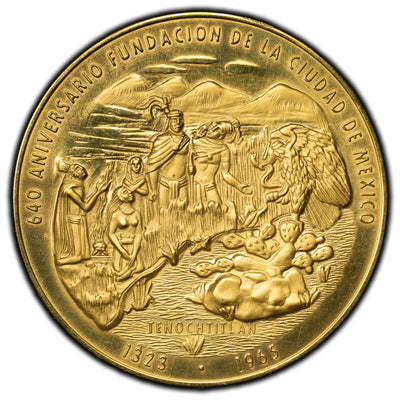 SOLD Mexico 1965 640th Anniversary of Mexico City Gold Medal 40mm - In Box