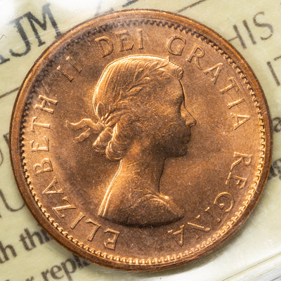 SOLD Canada 1964 1 Small Cent Coin - ICCS MS-66 Red Ex. Victoria North