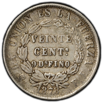 Bolivia 1878 20 Centavos Silver Coin
