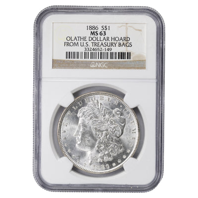 SOLD United States 1886 $1 Morgan Dollar Silver Coin - NGC MS-63 Ex. Olathe Hoard
