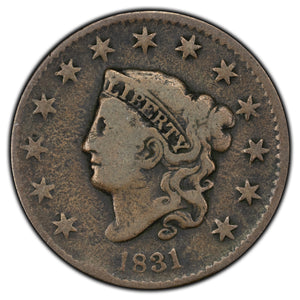SOLD United States 1831 Large Letters 1 Cent Coronet Head Coin