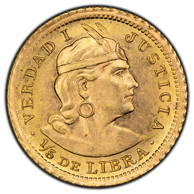 SOLD Peru 1968 1/5 Libre Gold Coin KM #210