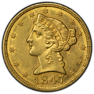 SOLD United States 1847 $5 Half Eagle Gold Coin