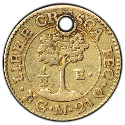 SOLD Guatemala 1824 1/2 Escudo Gold Coin KM #5 - Holed
