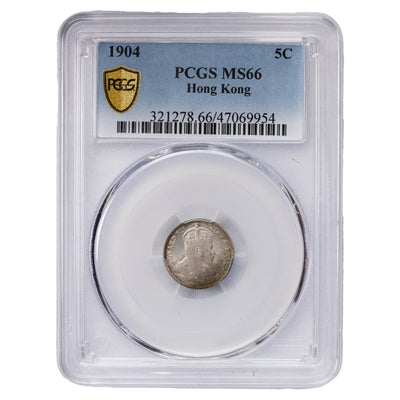 SOLD Hong Kong 1904 5 Cents Silver Coin - PCGS MS-66 Lovely Toning