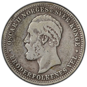 SOLD Norway 1878 2 Kroner Silver Coin KM #359