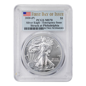 SOLD United States 2020-P 1oz .999 Fine Silver Eagle Coin - PCGS MS-70 Emergency