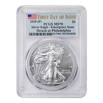 SOLD United States 2020-P 1oz .999 Fine Silver Eagle Coin - PCGS MS-70 Emergency