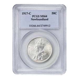 SOLD Newfoundland 1917-C 50 Cents Silver Coin - PCGS MS-64