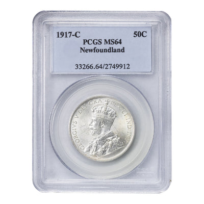 SOLD Newfoundland 1917-C 50 Cents Silver Coin - PCGS MS-64