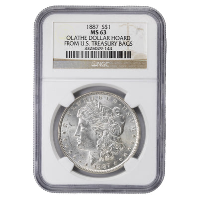 SOLD United States 1887 $1 Morgan Dollar Silver Coin - NGC MS-63 Ex. Olathe Hoard