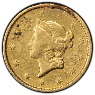 SOLD United States 1851 $1 Type 1 Gold Dollar Coin - Damage