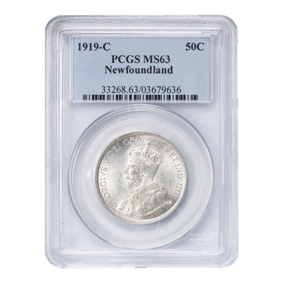 SOLD Newfoundland 1919-C 50 Cents Silver Coin - PCGS MS-63