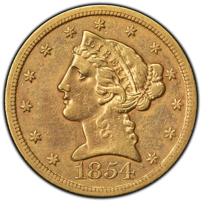 SOLD United States 1854-O $5 Half Eagle Gold Coin - Better Date and Mint